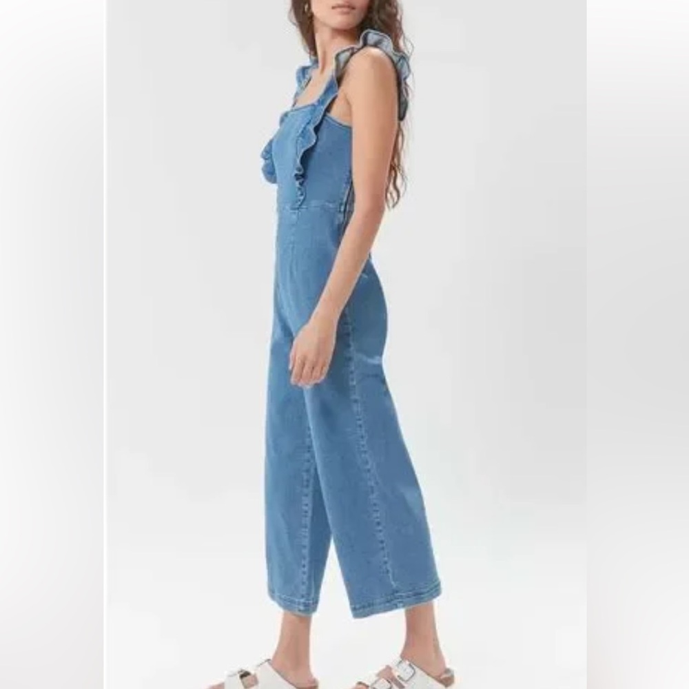 Urban Outfitters Ruffle Jean Denim Jumpsuit